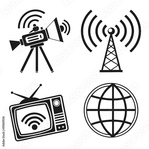 Illustration of various communication devices and technologies Vector