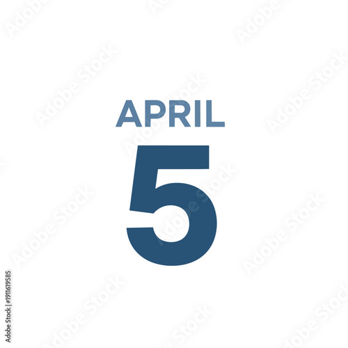 Clean digital representation of a specific spring calendar date April 5th for scheduling events or reminders