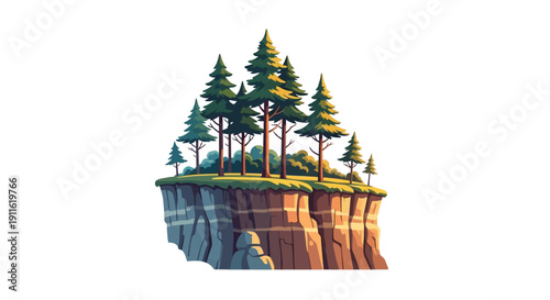 Illustration of trees on cliff top.
