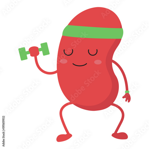 Cute Cartoon Kidney Lifting Weights