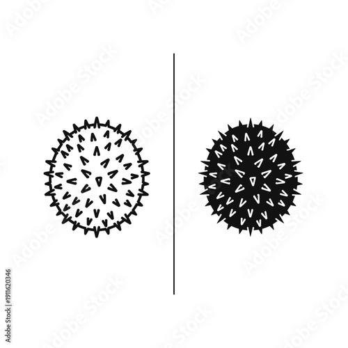 A black and white illustration of two virus particles side by side Vector