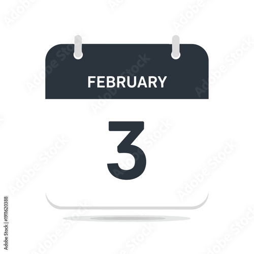 A crisp digital representation of a wall calendar displaying the third day of February, perfect for illustrating important dates and scheduling