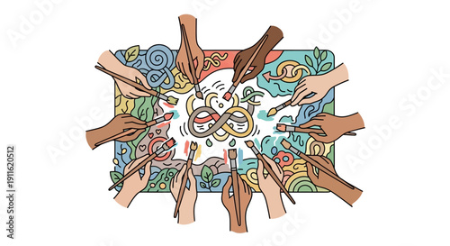 Diverse hands holding puzzle pieces together.