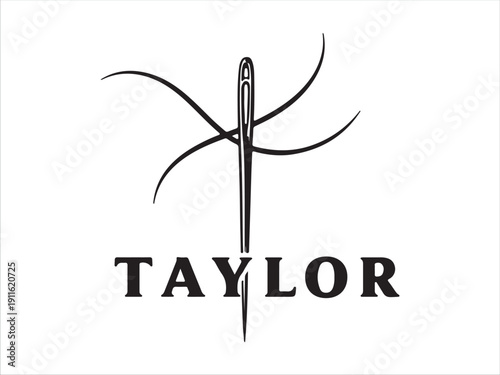 Elegant sewing needle logo design with stylized thread and name Taylor