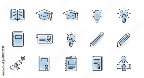 Education Icons Set, Learning, Graduation, Knowledge