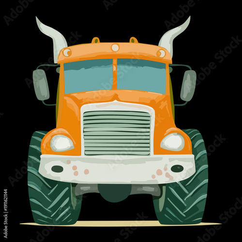 Heavy duty industrial dump truck transportation moving sand and gravel on a construction site with orange body