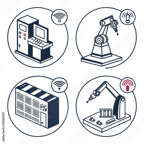 Four icons representing different types of buildings and their respective safety measures Vector