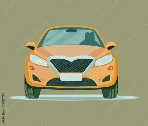 Modern orange car transportation from the front view with a sleek aerodynamic body for personal urban travel