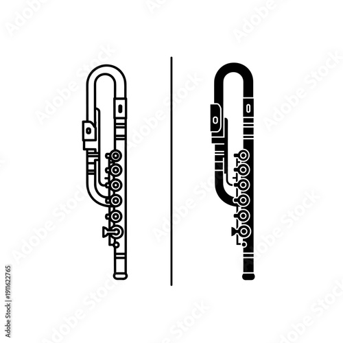 A black and white image of two clarinets Vector