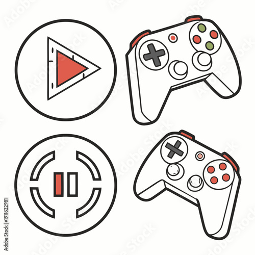 A collection of various gaming controller icons and symbols. Vector
