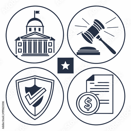 Icons representing legal and security services and concepts Vector