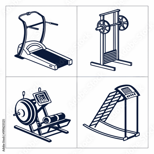 Diverse exercise equipment for a comprehensive home workout routine Vector