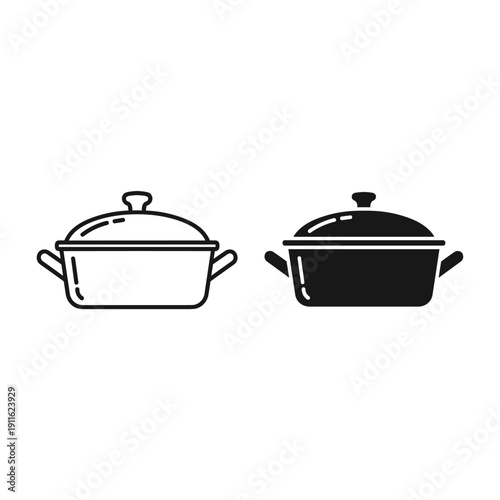 Two cooking pots with lids side by side Vector