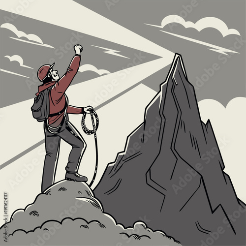 A mountain climber reaching the top of a changeling. 