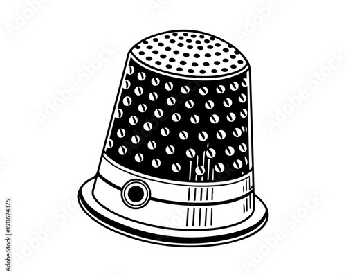 Black and white thimble illustration for sewing and needlework projects