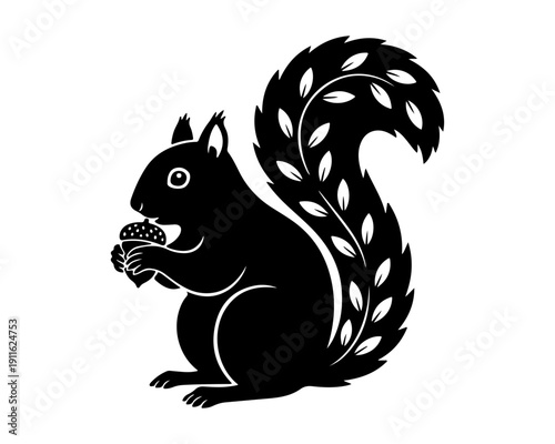 Wallpaper Mural Black Squirrel Silhouette Holding Acorn Vector Illustration with Leaf Tail Torontodigital.ca