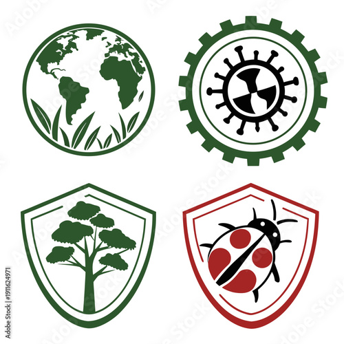 Four distinct logos representing environmental protection and safety initiatives Vector