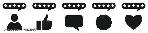 Customer review and feedback icons with stars and heart shape