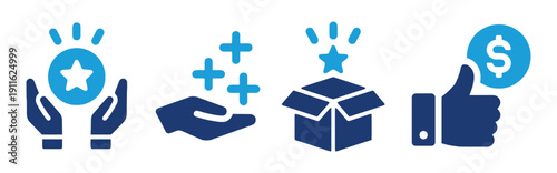 Customer satisfaction and reward icons for loyalty and engagement