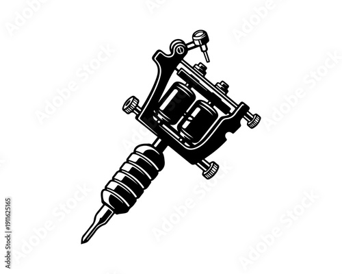 Black and White Illustration of Traditional Coil Tattoo Machine
