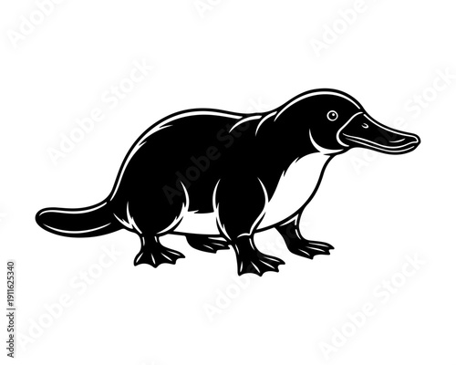Black and White Stylized Platypus Mascot Illustration Side View Icon