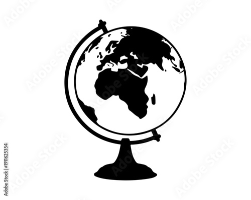 Simple Black Globe World Map on Stand Icon Vector Illustration