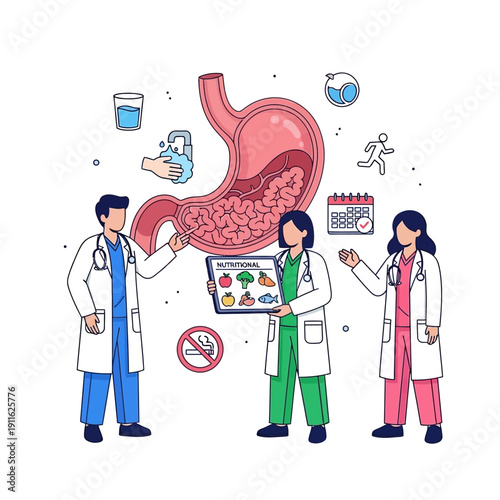 Doctors advising on healthy diet and lifestyle for stomach health