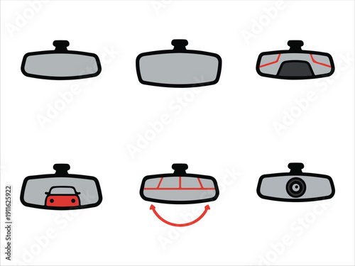 Illustrated rear view mirror adjustment and blind spot guide for vehicles