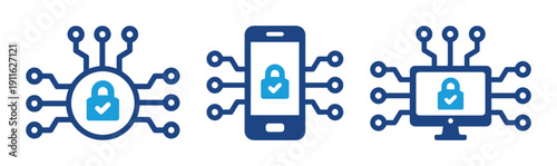 Digital security and data protection icons with lock symbols