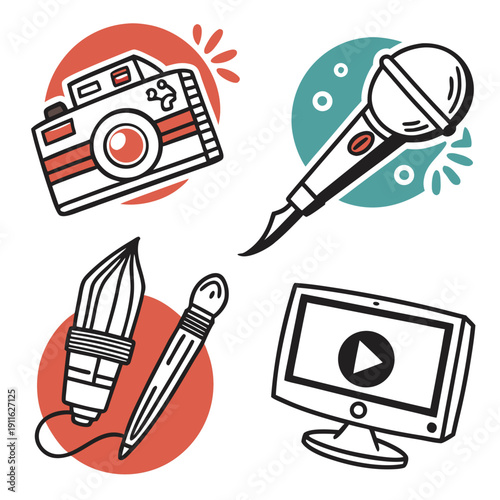 Creative tools and devices for photography, music, and design Vector