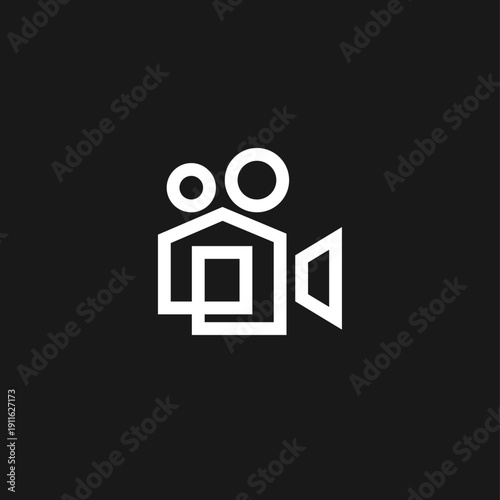 Minimalist Line Art Logo Combining a House and a Classic Film Camera, Representing Home Video Production or Real Estate Videography