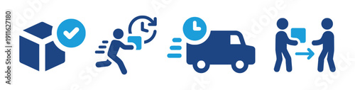 Delivery and shipping icons illustrating logistics and service