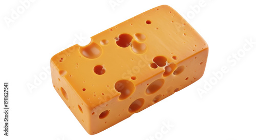 Foto Block of Swiss cheese isolated PNG, yellow dairy product with holes on transpare