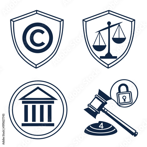 Symbols of legal protection and intellectual property rights Vector