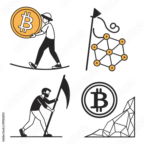 Person lifting a barbell with various cryptocurrency symbols in the background Vector