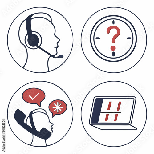 Four icons representing different aspects of customer service and communication Vector