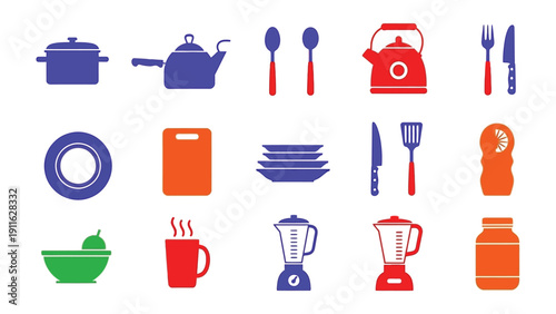 Kitchen Utensils & Culinary Icons: A vibrant assortment of kitchen utensils and culinary icons, artistically arranged to evoke the essence of cooking and dining, inviting creativity in the kitchen. 