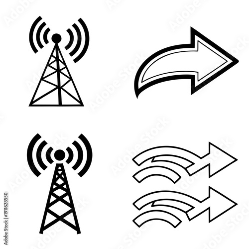 Symbols representing wireless communication and data transfer. Vector