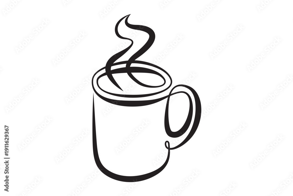 Obraz premium Continuous one line drawing hot drink. Cup of coffee. Linear.Isolated minimalist illustration. Not AI.