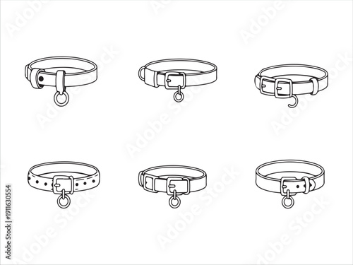 Six Different Styles Of Dog Collars With Buckles And Metal Rings Illustrated