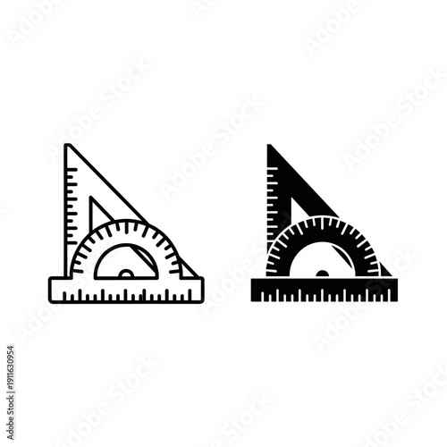 Two black and white protractor drawings with rulers Vector