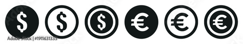 Dollar and euro coins icons set for financial and currency exchange concepts