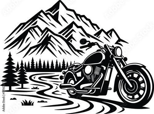 Vintage Motocross Rider Jumping Over River in Mountain Forest