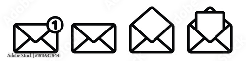 Envelope and email icons showing different states of mail delivery