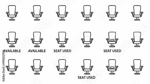 Office chairs with status labels.