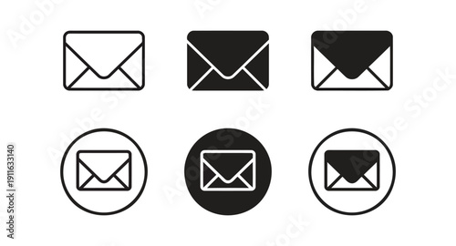 Email icons in different styles and formats outline filled and in circle backgrounds