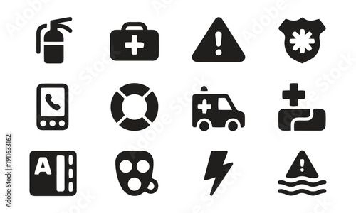 Emergency and safety icons collection