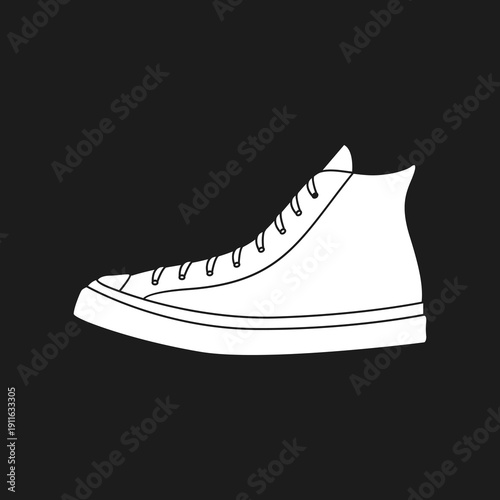 White High-Top Canvas Sneaker Vector Illustration on Black Background