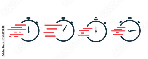 Fast stopwatch icons representing speed and quick time progress with motion blur effect