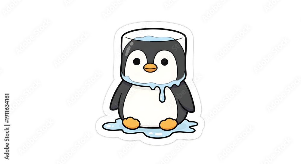 Fototapeta premium Penguin trapped in melting ice isolated on transparent background, Whisk concept illustration